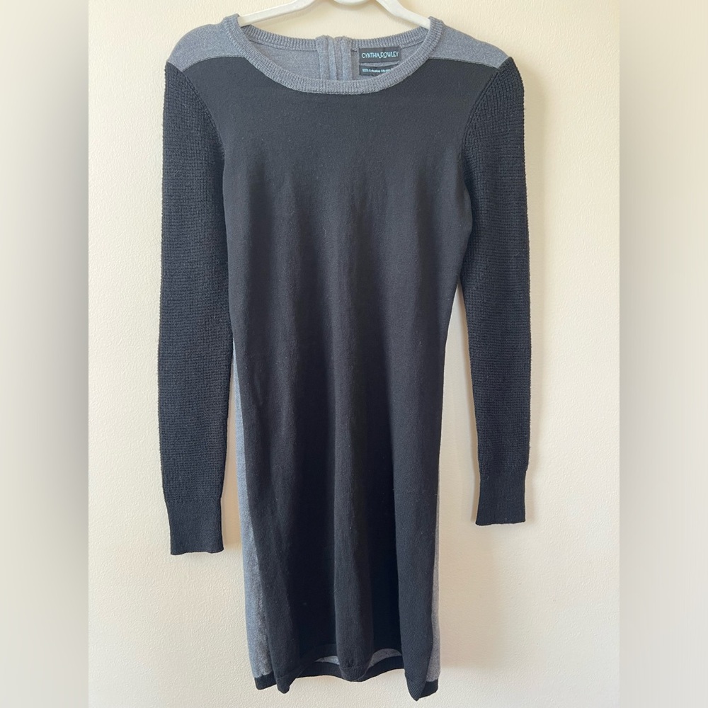 Cynthia Rowley dress merino wool long sleeve color block black grey women M